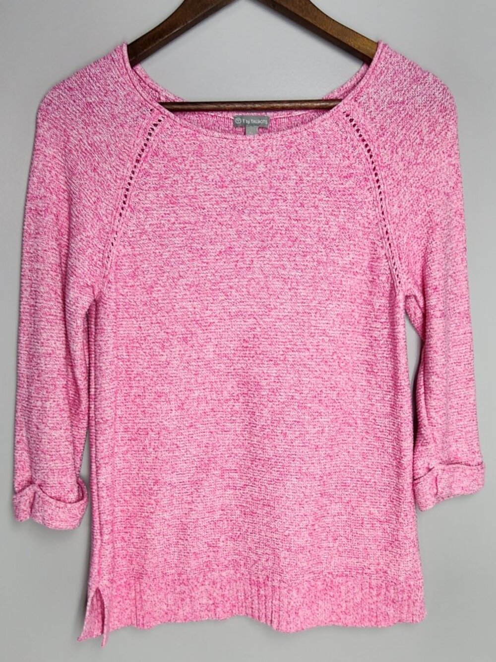 T by Talbots Pink Heathered Cotton Knit Sweater Small Petite